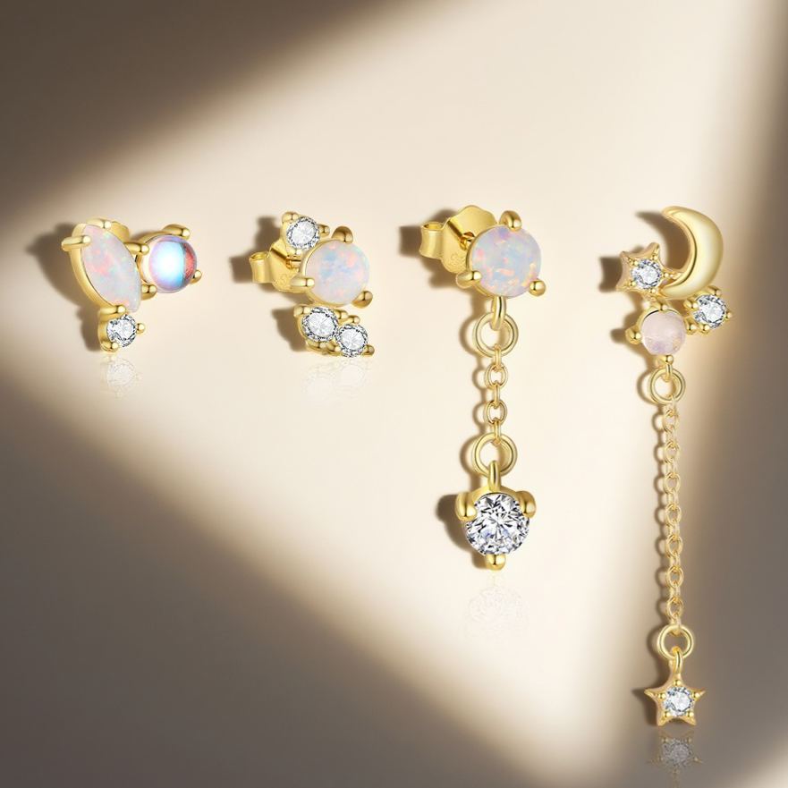 Opal and Zircon Stud Earrings