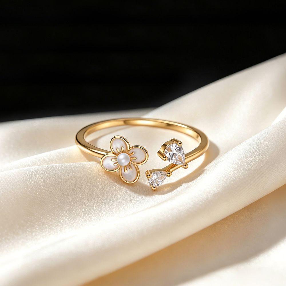Open Ring with Flower and Zirconia – wholesale silver rings