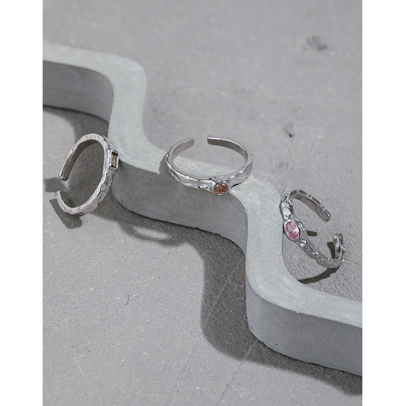 Organic Textured Zircon Open Ring – wholesale silver rings