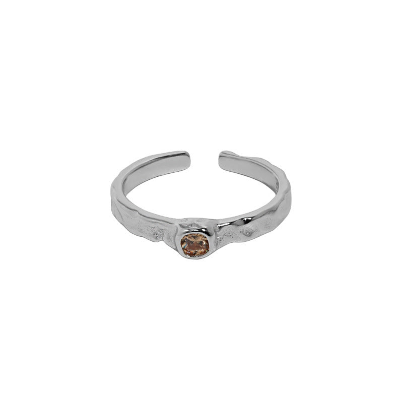 Organic Textured Zircon Open Ring – image 6