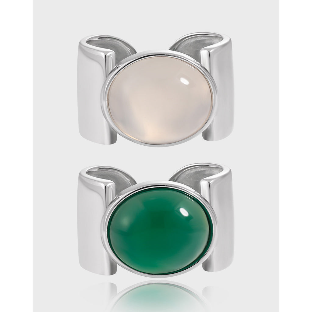 Oval Agate Bezel Set Wide Open Ring