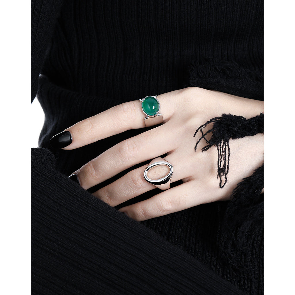 Oval Agate Bezel Set Wide Open Ring – image 4