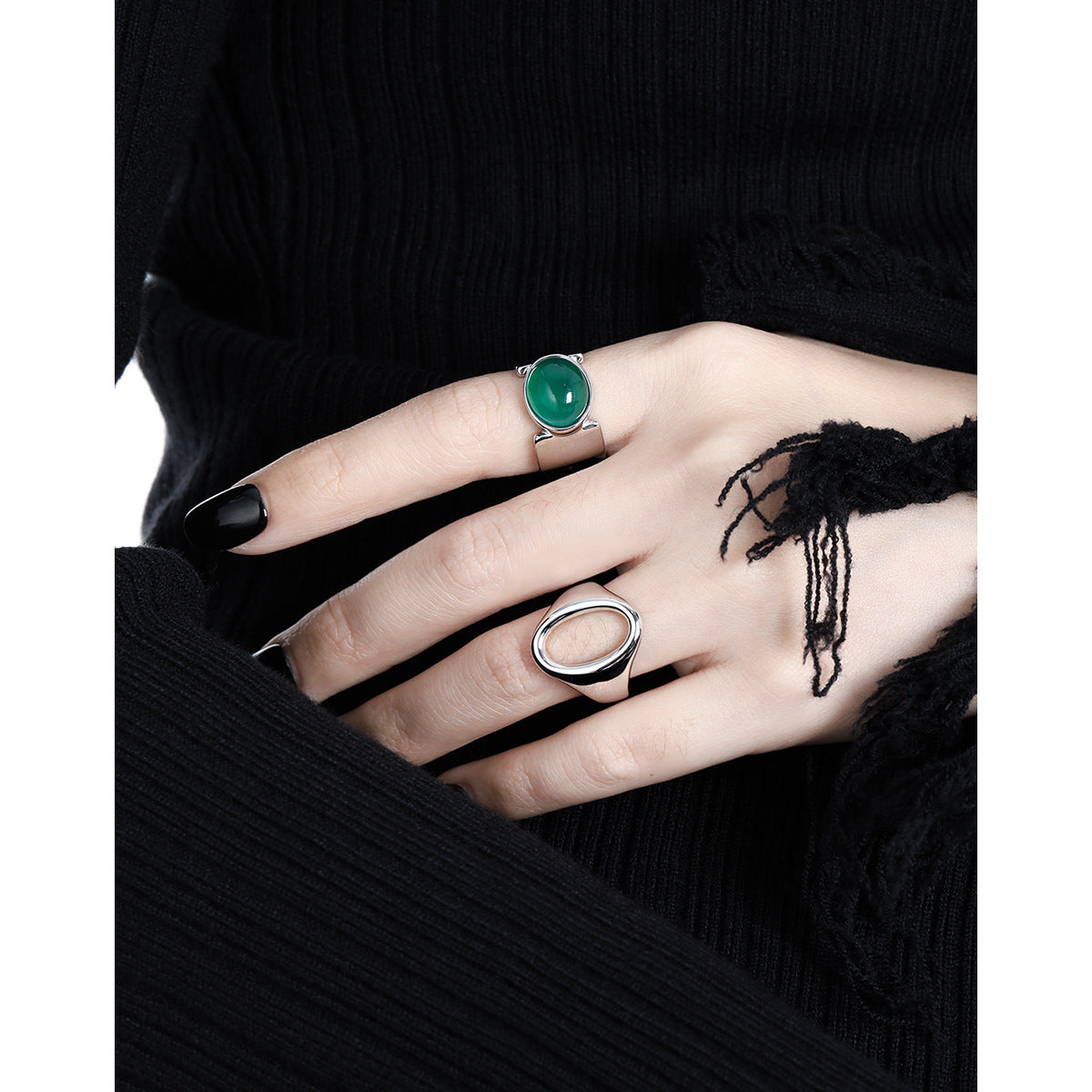 Oval Agate Bezel Set Wide Open Ring – image 4