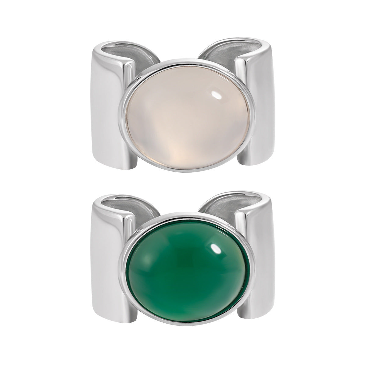 Oval Agate Bezel Set Wide Open Ring – image 5
