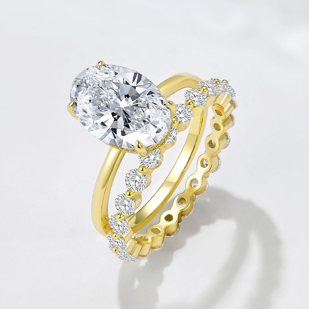Oval Solitaire CZ Wedding Ring Set