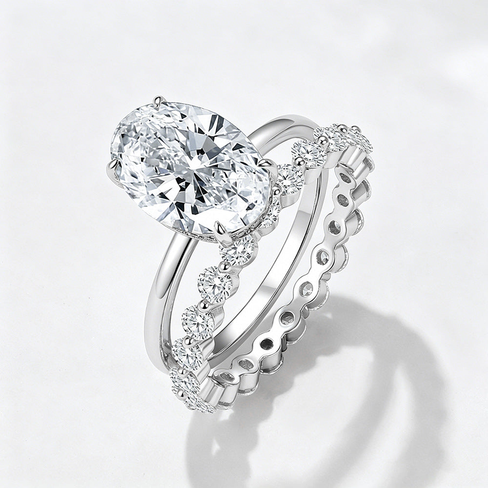 Oval Solitaire CZ Wedding Ring Set – detail view 3