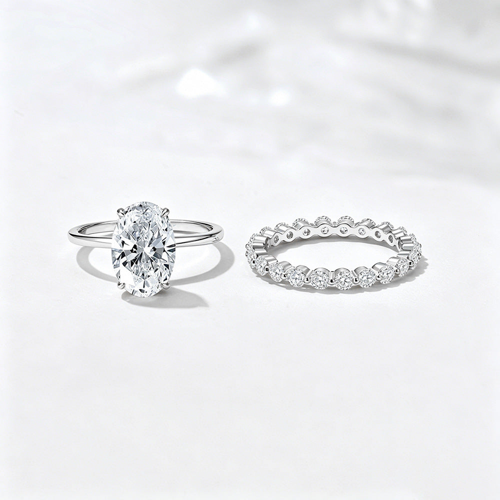Oval Solitaire CZ Wedding Ring Set – image 4