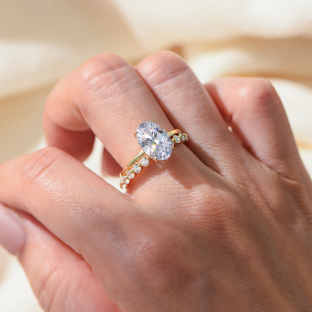 Oval Solitaire CZ Wedding Ring Set – image 5