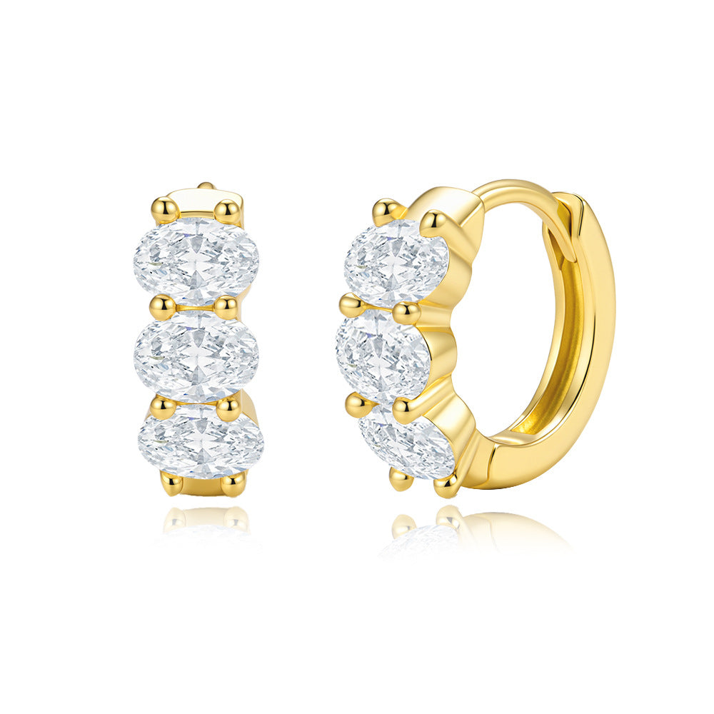Classic Three Oval CZ Huggie Earrings