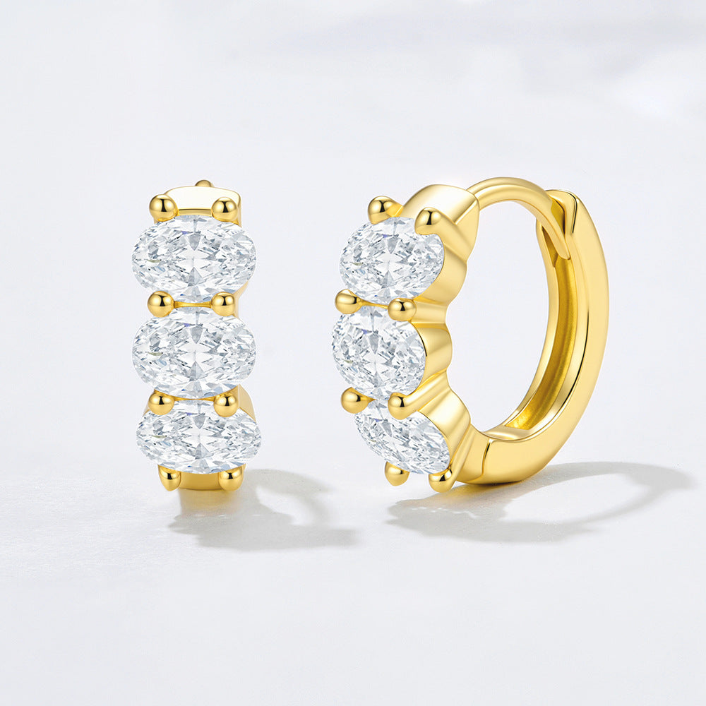 Classic Three Oval CZ Huggie Earrings – wholesale earrings in bulk