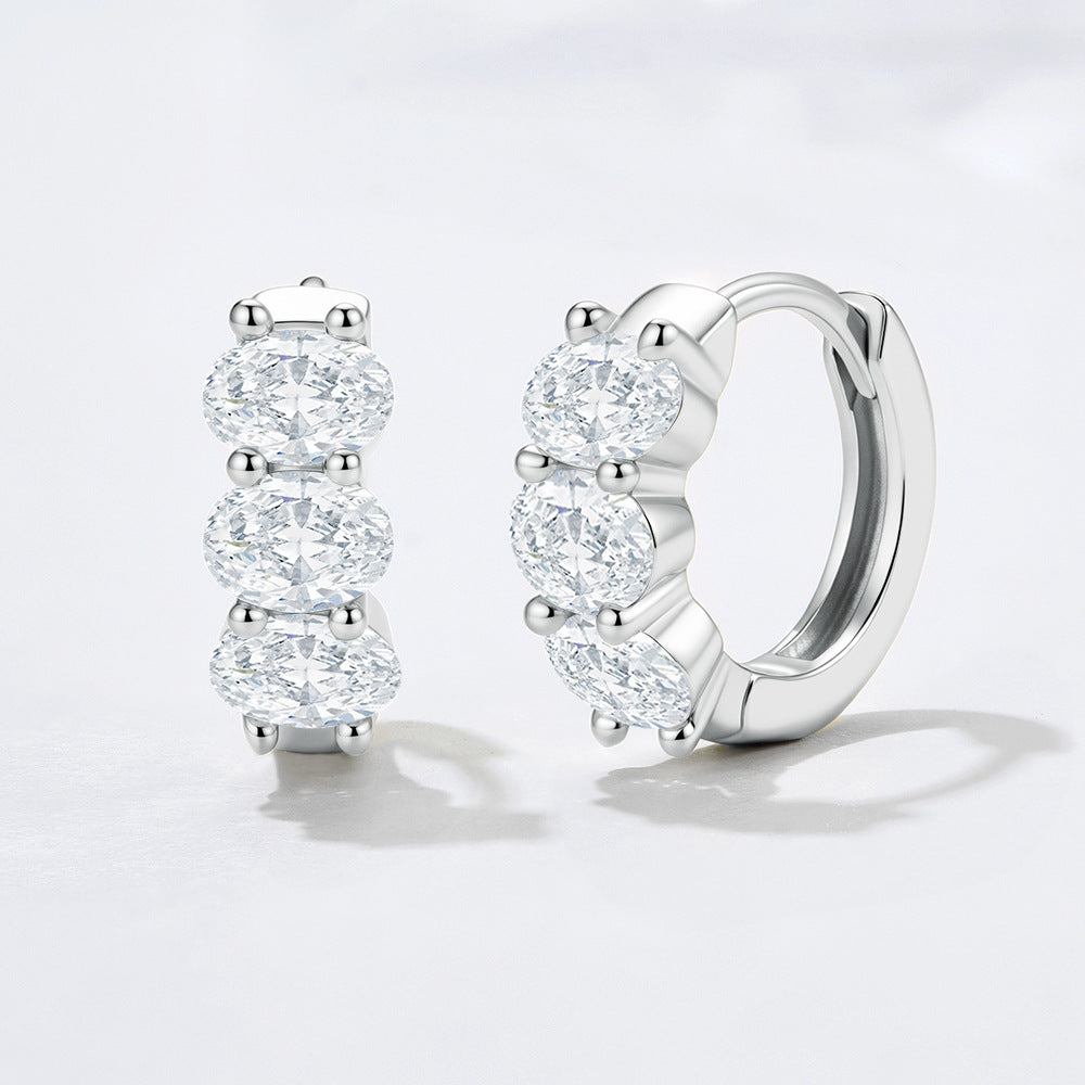 Classic Three Oval CZ Huggie Earrings – detail view 3
