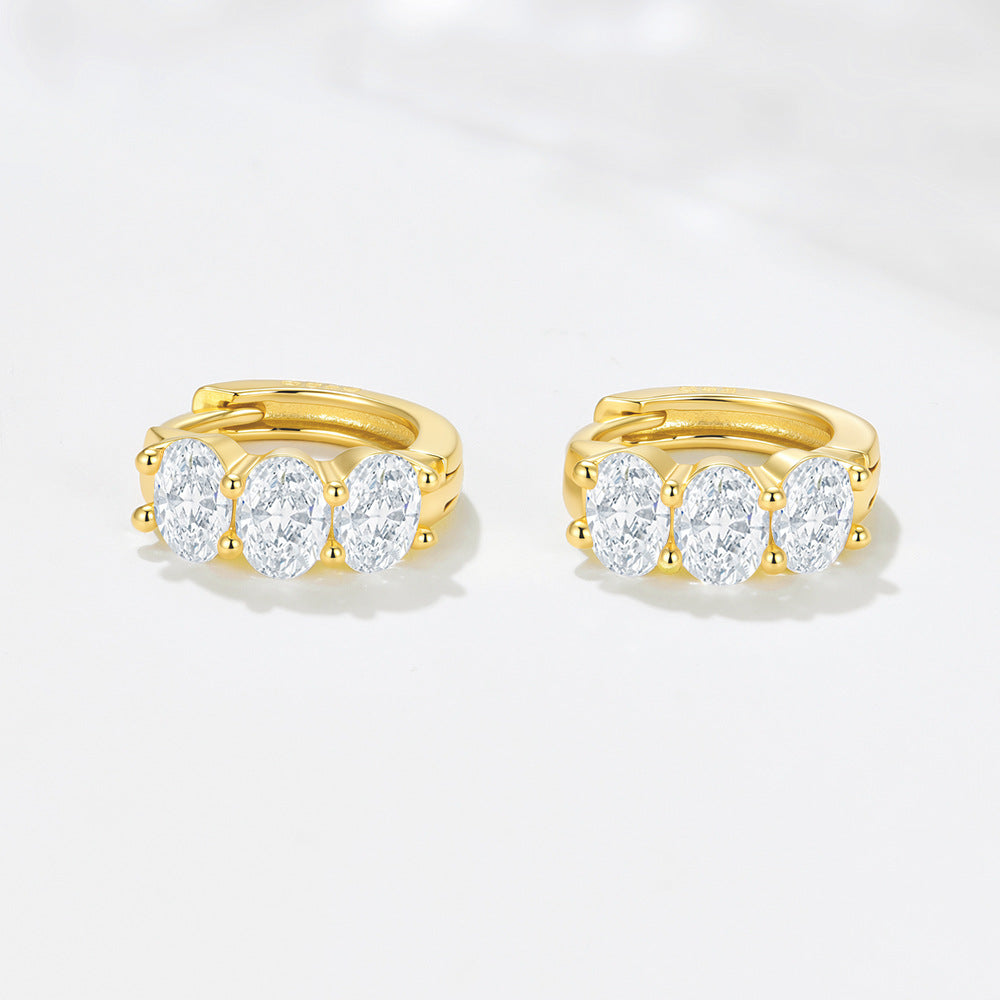 Classic Three Oval CZ Huggie Earrings – image 4
