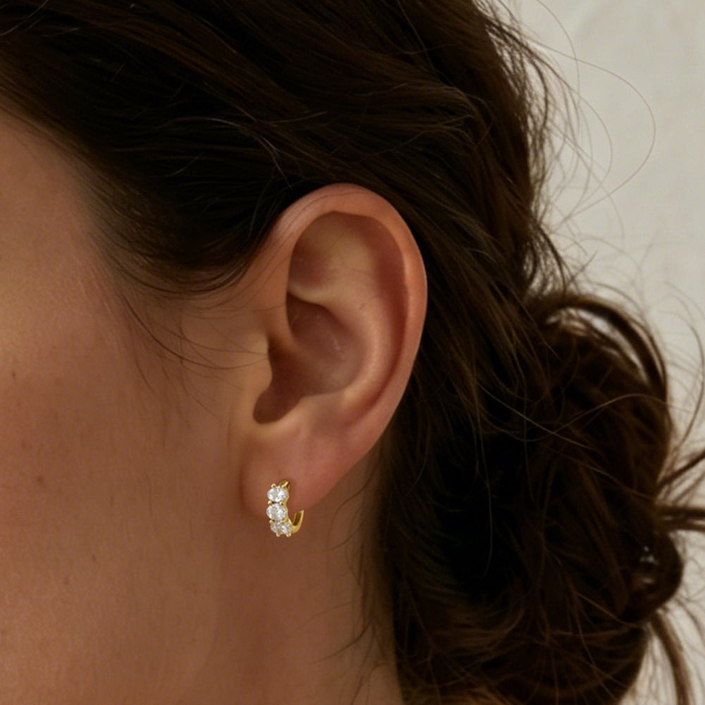 Classic Three Oval CZ Huggie Earrings – image 5