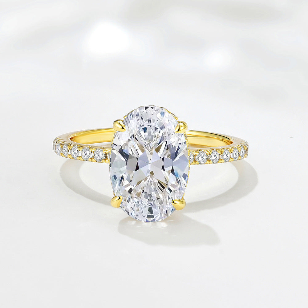 Oval CZ Pave Solitaire Ring 8x12mm