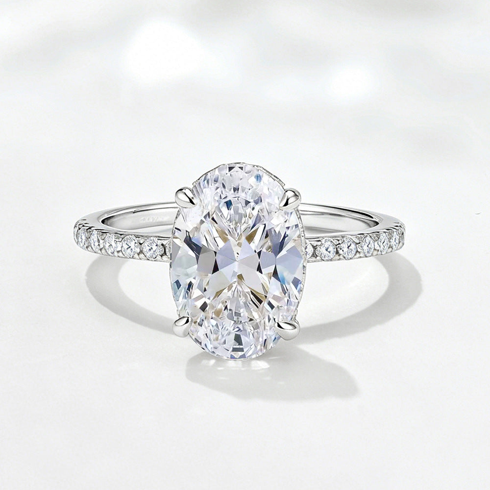 Oval CZ Pave Solitaire Ring 8x12mm – wholesale silver rings