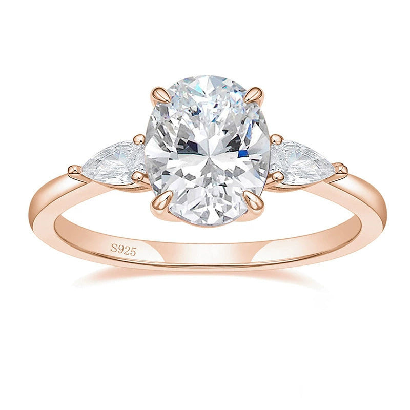 Oval CZ Three-Stone Ring With Pear Accents – image 5