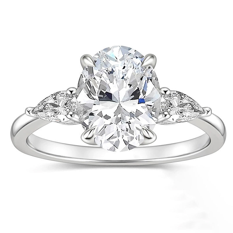Oval CZ Three-Stone Ring With Pear Accents – image 6