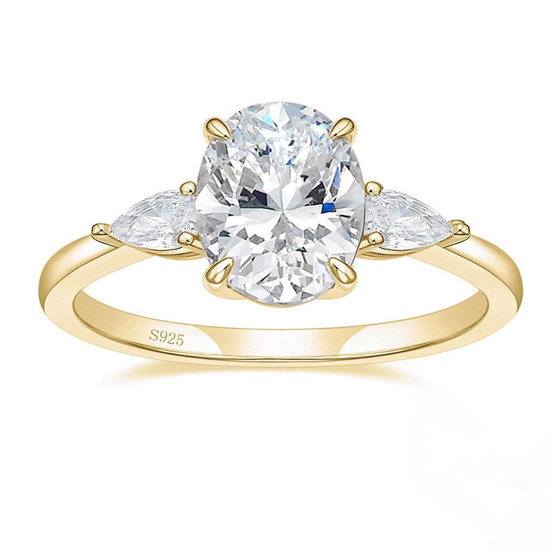 Oval CZ Three-Stone Ring With Pear Accents – image 7