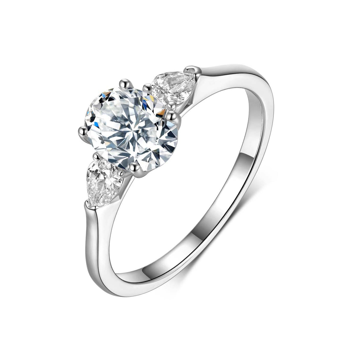 Oval Moissanite Heart Accent Ring