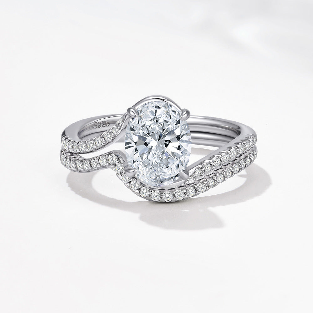 Oval Moissanite V-Shaped Bridal Ring Set – wholesale moissanite rings