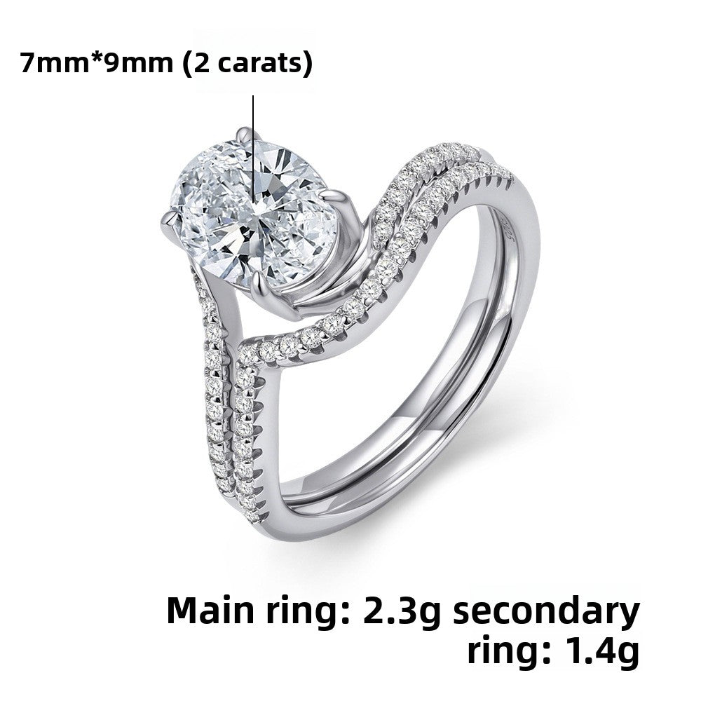 Oval Moissanite V-Shaped Bridal Ring Set – image 5