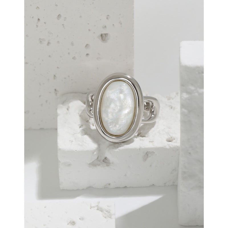 Oval Shell Bezel Set Statement Ring – shell statement ring