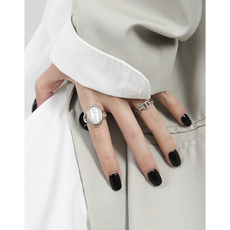 Oval Shell Bezel Set Statement Ring – image 4