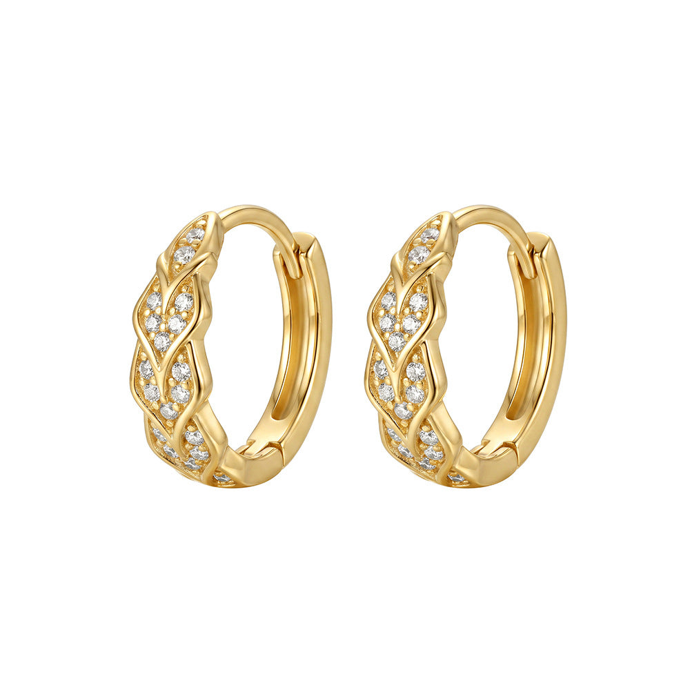 Vintage Pavé Leaf Huggie Earrings, Gold Plated