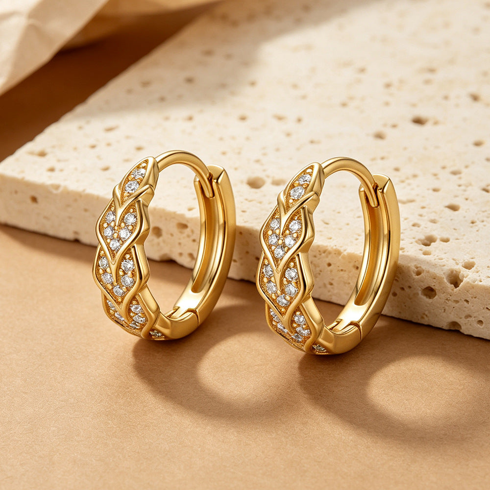Vintage Pavé Leaf Huggie Earrings, Gold Plated – earring hoops in bulk