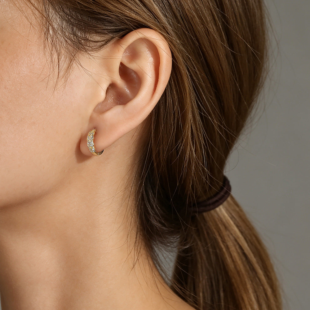 Vintage Pavé Leaf Huggie Earrings, Gold Plated – image 5