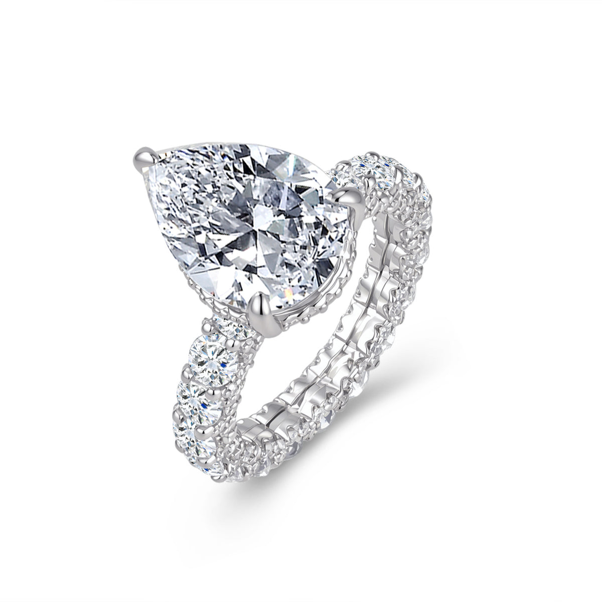 5-Carat Pear Cut CZ Pavé Band Ring