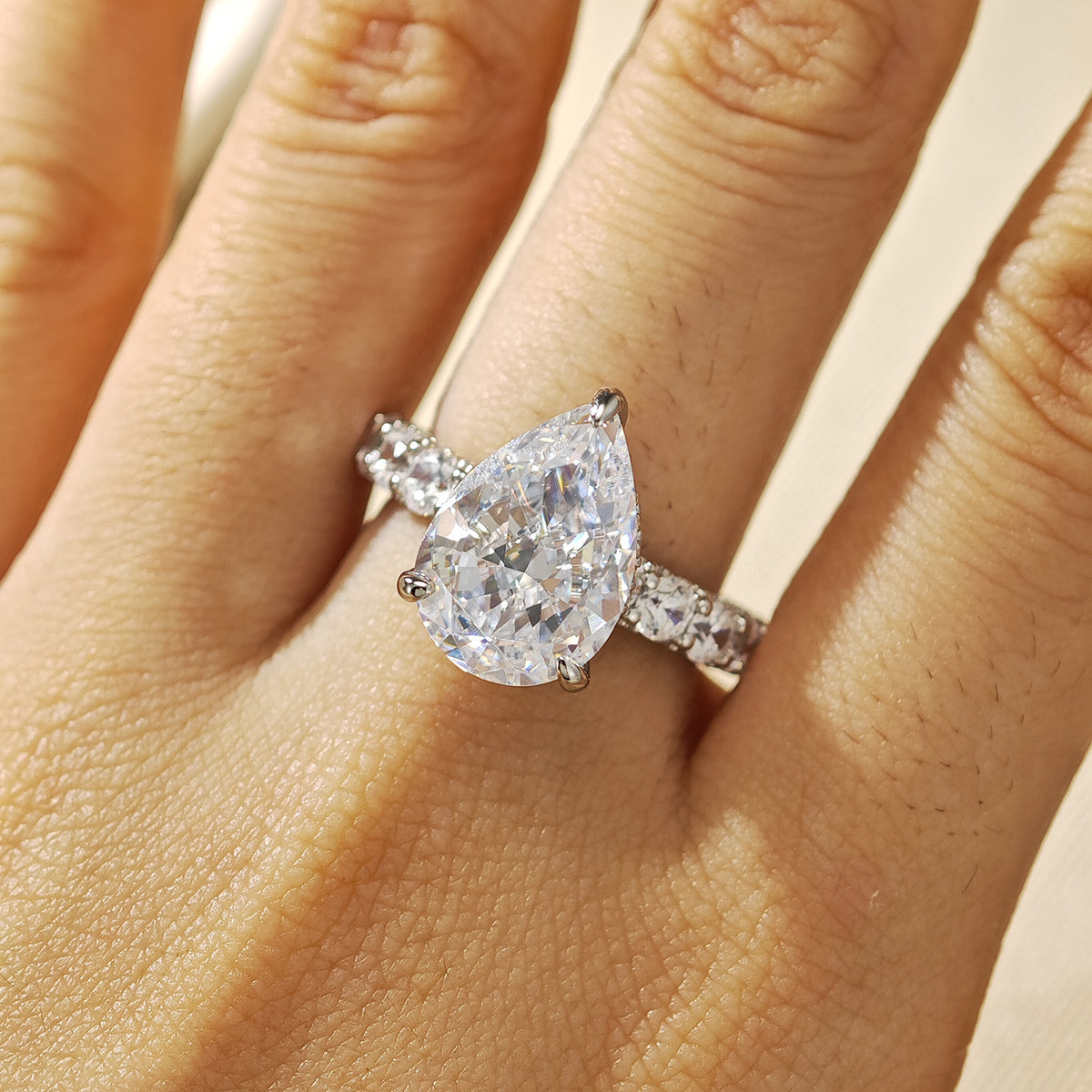 5-Carat Pear Cut CZ Pavé Band Ring – image 5