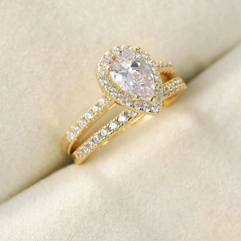Pear Cut CZ Halo Bridal Ring Set – wholesale silver rings