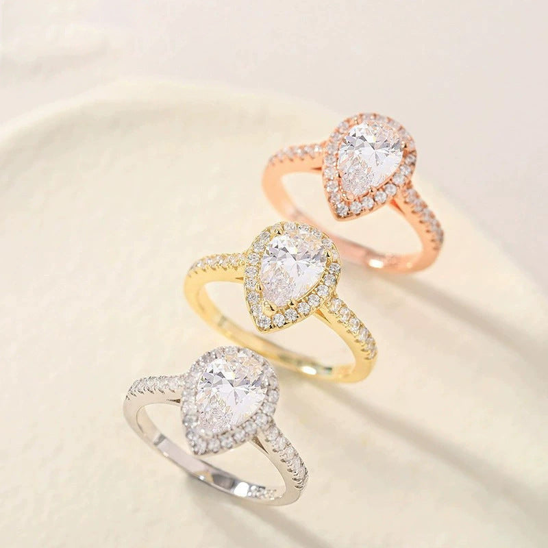 Pear Cut CZ Halo Bridal Ring Set – image 4
