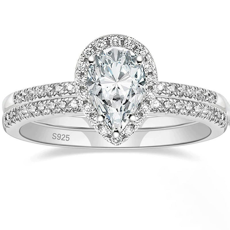 Pear Cut CZ Halo Bridal Ring Set – image 5