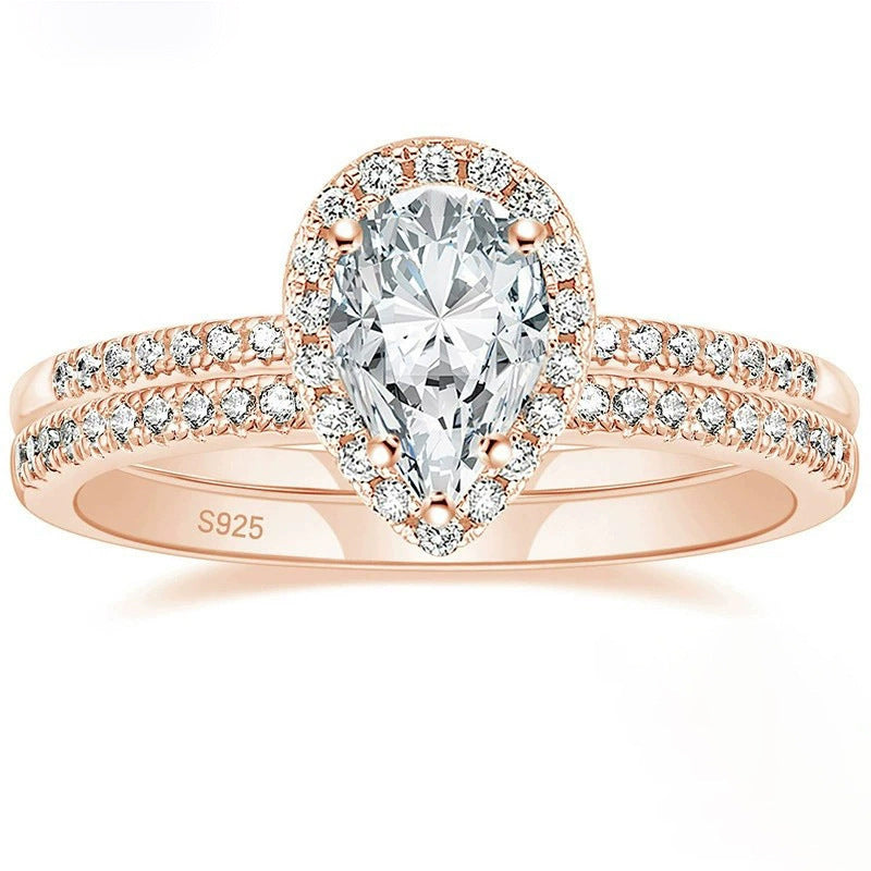 Pear Cut CZ Halo Bridal Ring Set – image 7