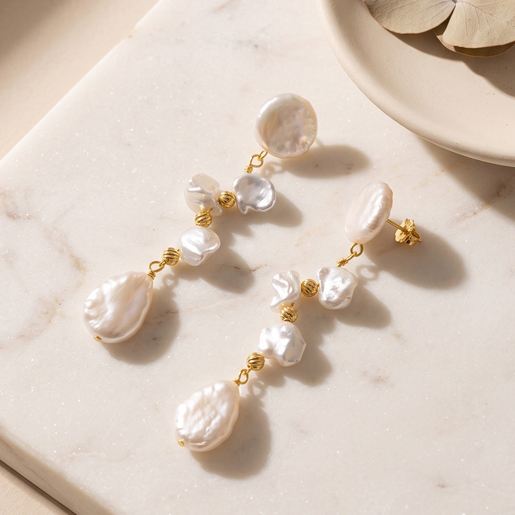 Baroque Freshwater Pearl Cluster Drop Earrings – detail view 3
