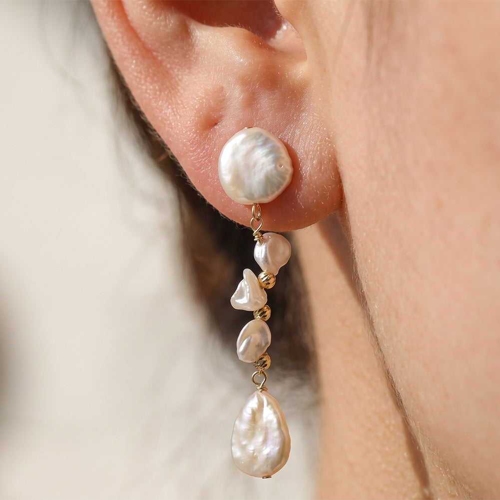 Baroque Freshwater Pearl Cluster Drop Earrings – image 4