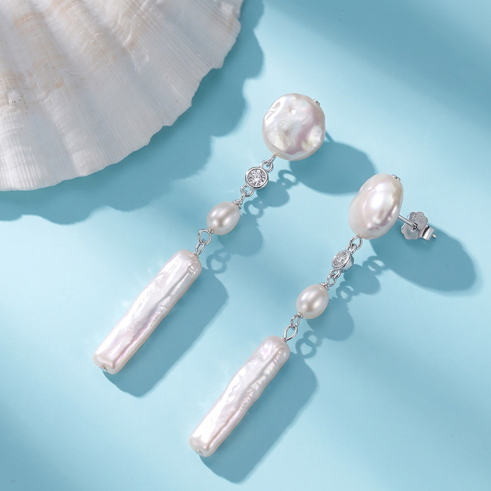 Baroque Pearl Linear Drop Earrings – detail view 3