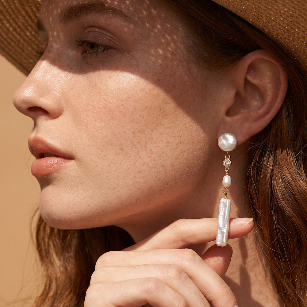 Baroque Pearl Linear Drop Earrings – image 4