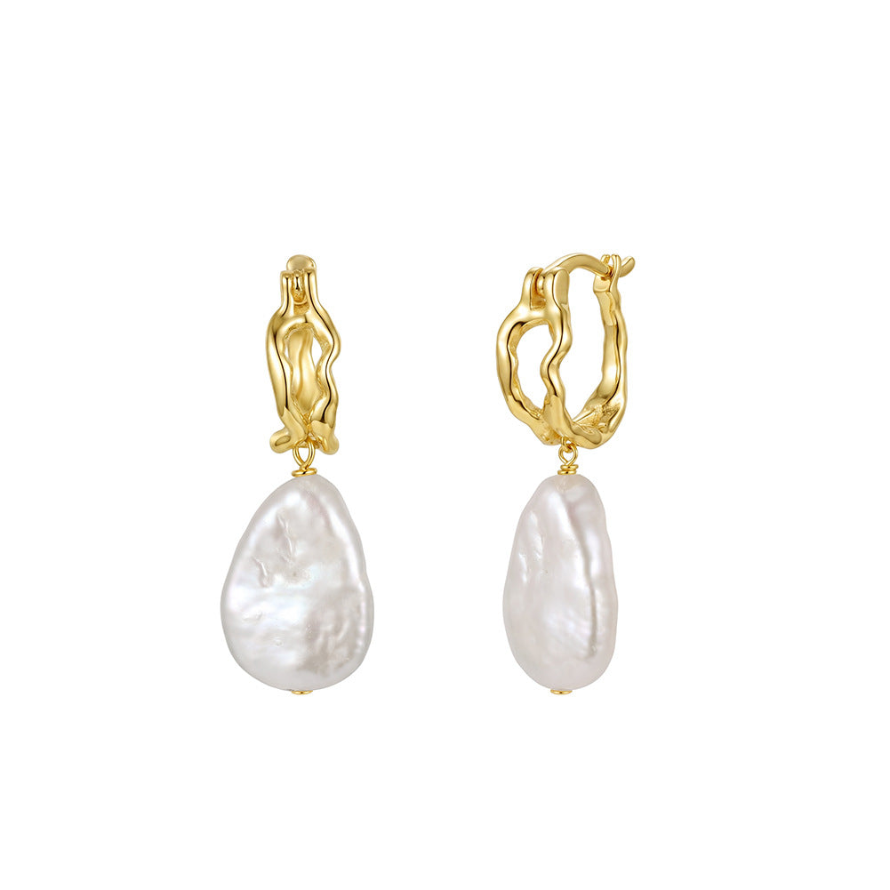 Baroque Freshwater Pearl Hoop Drop Earrings