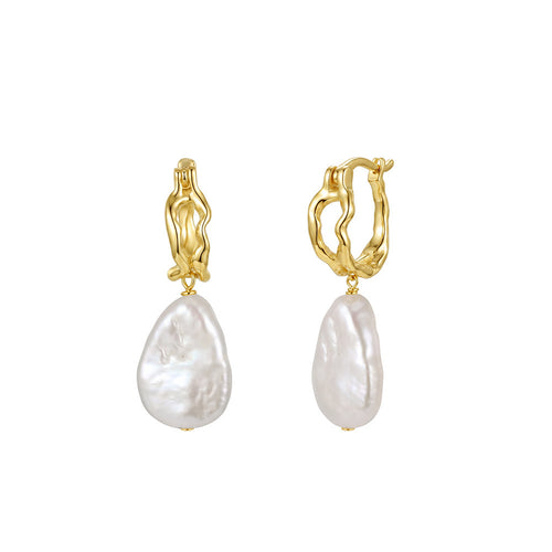 Baroque Freshwater Pearl Hoop Drop Earrings