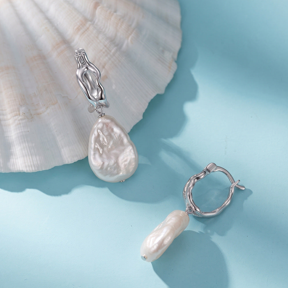 Baroque Freshwater Pearl Hoop Drop Earrings – detail view 3