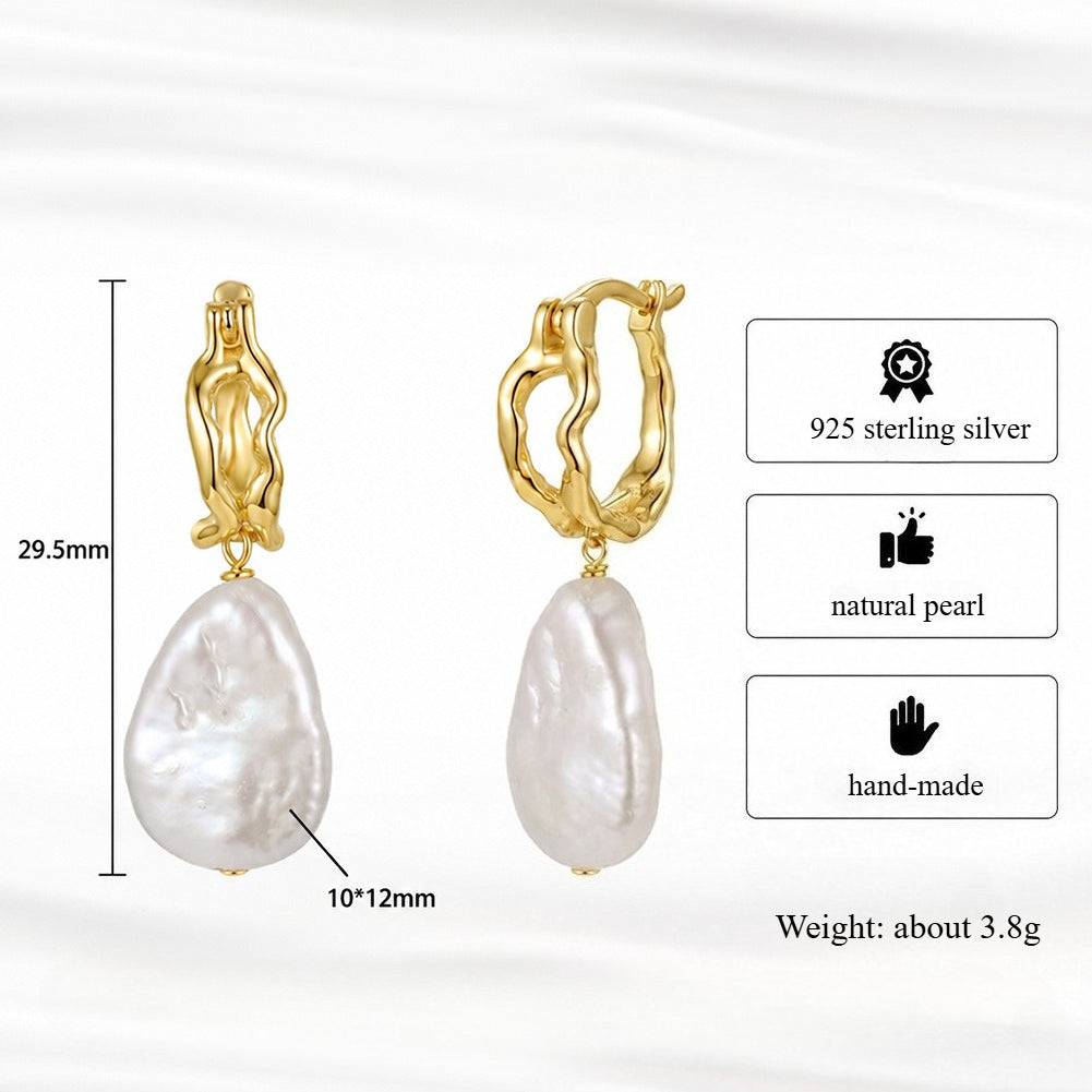 Baroque Freshwater Pearl Hoop Drop Earrings – image 5