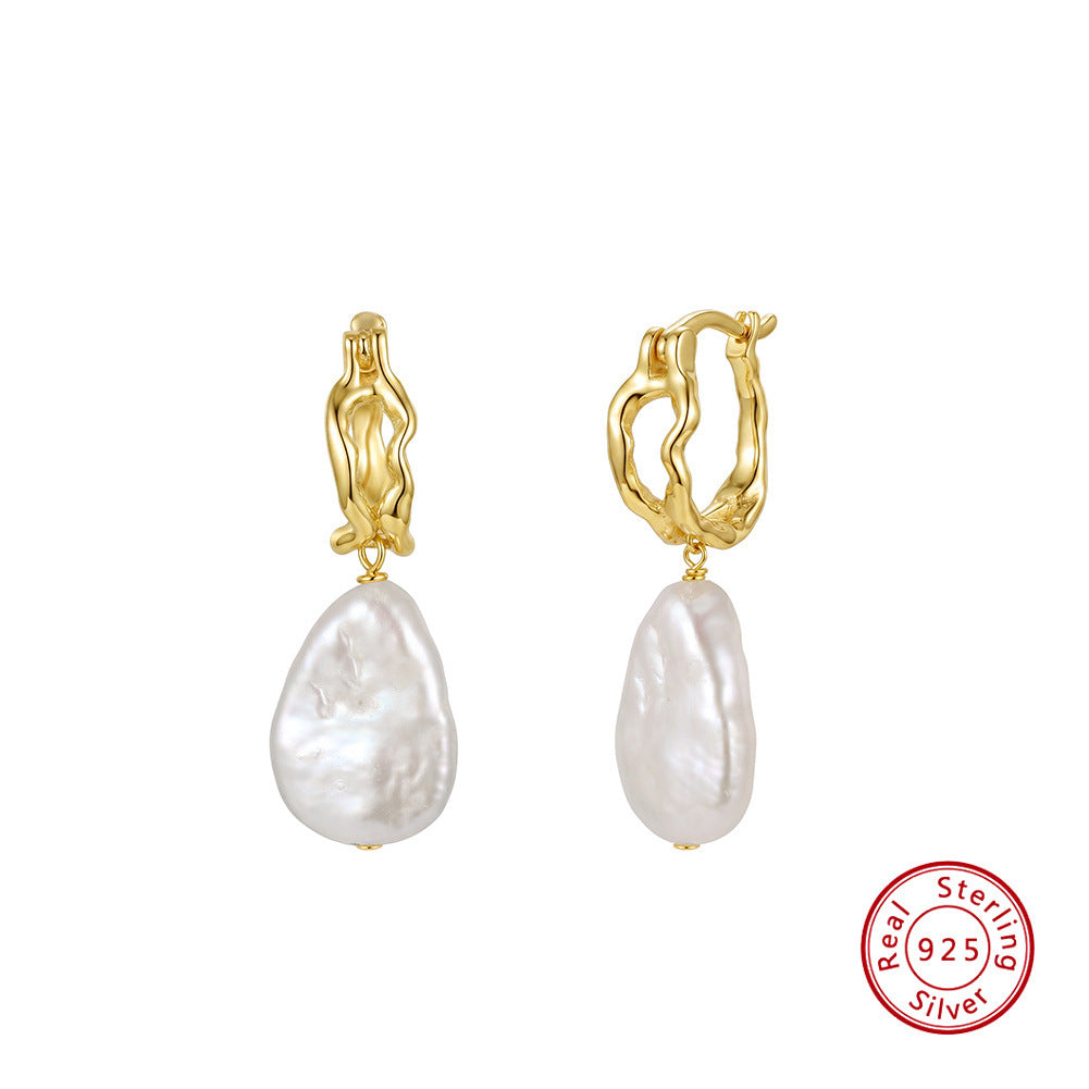 Baroque Freshwater Pearl Hoop Drop Earrings – image 6