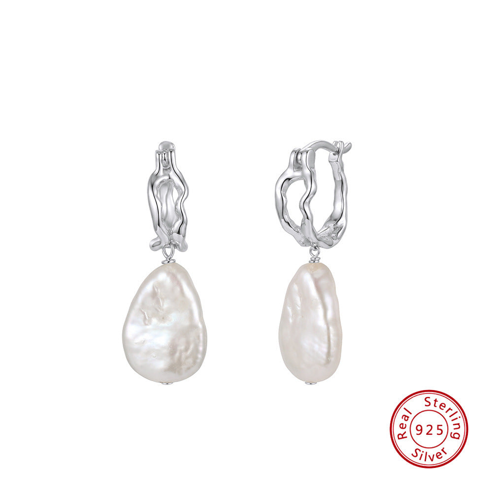 Baroque Freshwater Pearl Hoop Drop Earrings – image 7