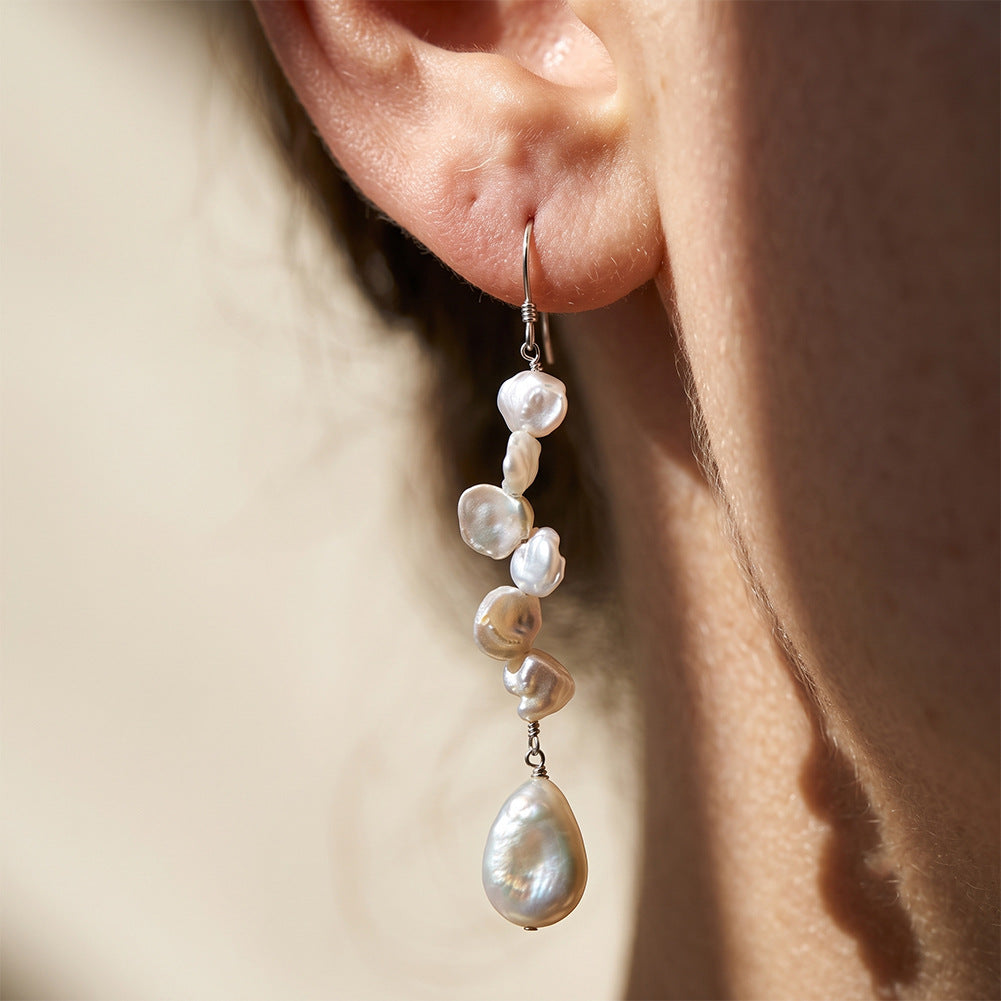 Baroque Freshwater Pearl Linear Drop Earrings – image 4