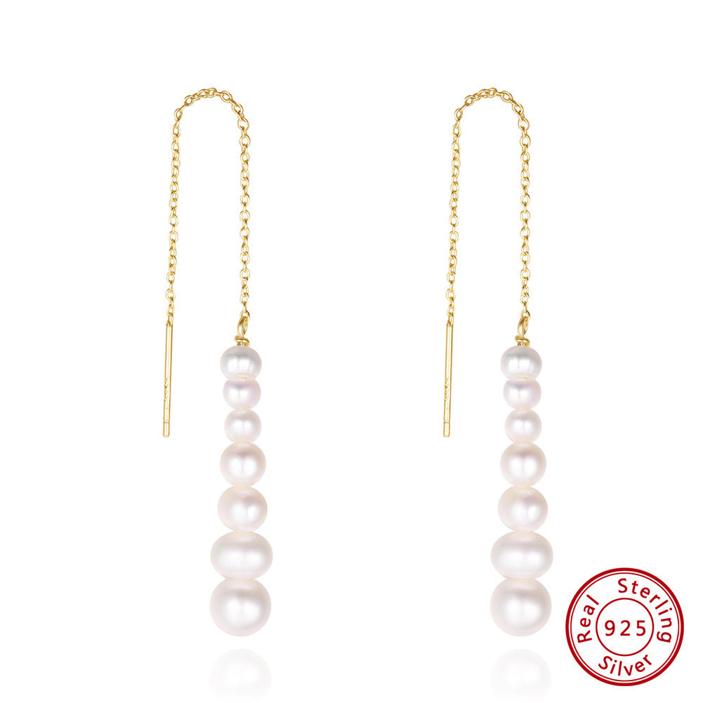 Gold-Plated Graduated Pearl Threader Earrings
