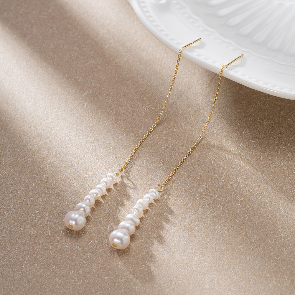 Gold-Plated Graduated Pearl Threader Earrings – wholesale earrings in bulk
