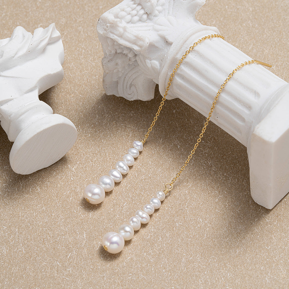 Gold-Plated Graduated Pearl Threader Earrings – detail view 3